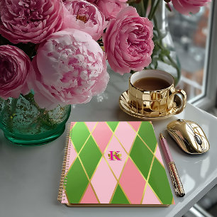 Roze en groene argyle monogram planner