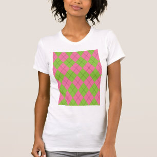 Roze en Groene Argyle Patroon T-shirt
