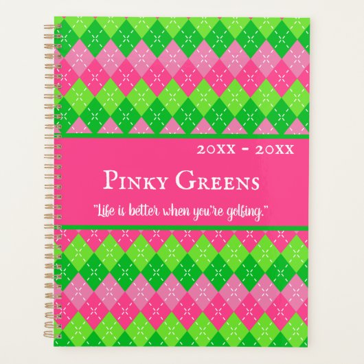 Roze en groene Argyle Preppy Style gepersonaliseer Planner (Voorkant)