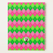 Roze en groene Argyle Preppy Style gepersonaliseer Planner (Achterkant)
