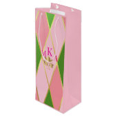  roze en groene argyle wijn cadeautas (Achterkant Gekanteld)