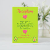 Roze en groene avocado bruiloft receptie informatiekaartje (Staand voorkant)
