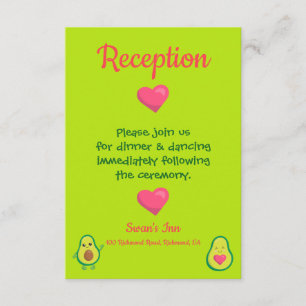 Roze en groene avocado bruiloft receptie informatiekaartje
