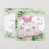 Roze en groene baby shower met bloemen kaart (Voorkant / Achterkant)