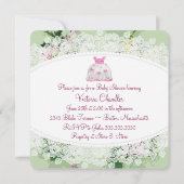 Roze en groene baby shower met bloemen kaart (Achterkant)