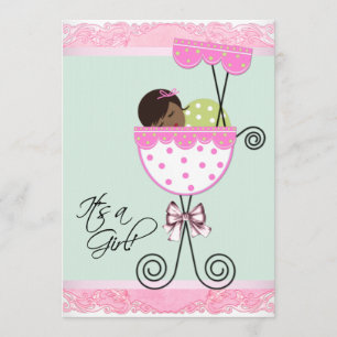 Roze en groene babyshower kaart