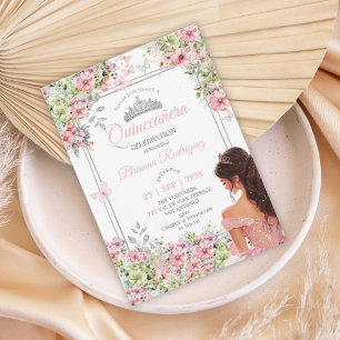 Roze en groene bloem vlinder Quinceañera Kaart