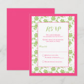 Roze en groene bloemdamast Huwelijksreactiekaart RSVP Kaartje (Voorkant / Achterkant)