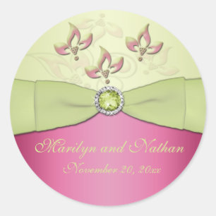 Roze en Groene Bloemen 1,5"Ronde Sticker