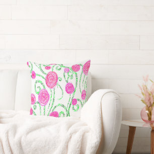 Roze en groene bloemen kussen