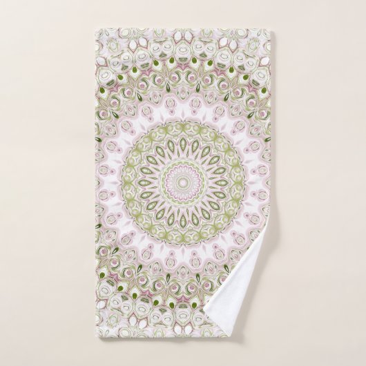Roze en Groene Bloemen Mandala Patroon Ontwerp Bad Handdoek (Handdoek)