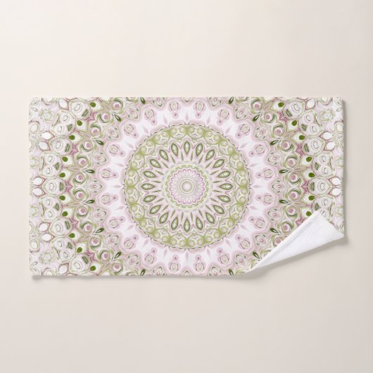 Roze en Groene Bloemen Mandala Patroon Ontwerp Bad Handdoek (Handdoek)
