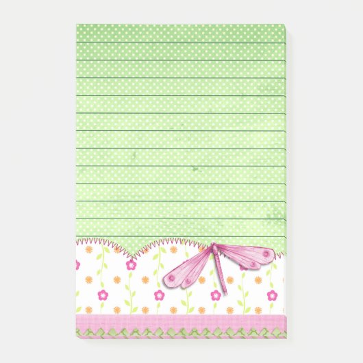  Roze en Groene Bloemen met Dragonfly Post-it® Notes (Voorkant)
