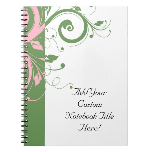 Roze en Groene Bloemen Swirl Bruiloft Notitieboek (Voorkant)