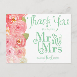 Roze en groene bloemen Vrijgezellenfeest Dank u Briefkaart