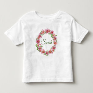 Roze en groene bloemenkrans gepersonaliseerd kinder shirts