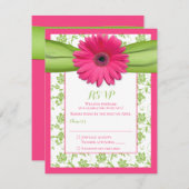 Roze en groene bloemige damast huwelijksreactiekaa RSVP kaartje (Voorkant / Achterkant)