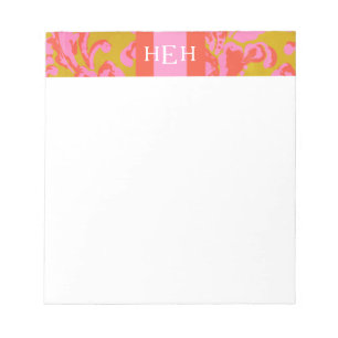 Roze en groene bloemige monogram notitieblok