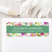 Roze en groene bloemige retouradreslabels etiket (Insitu)