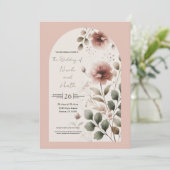 Roze en groene bloemige trouwbloemen kaart (Staand voorkant)
