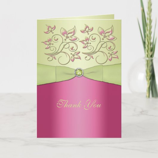 Roze en groene bloemkaart bedankt (Voorkant)