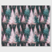 Roze en groene bomen moderne kerst cadeaupapier (Vlak)
