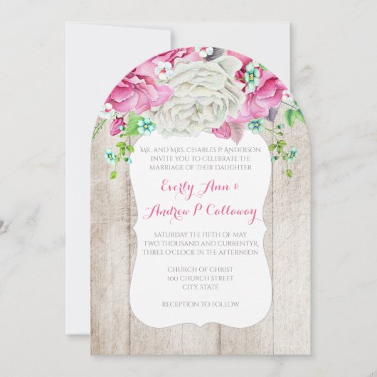 Roze en groene bosbouw Uitnodiging tot bruiloft (Voorkant)