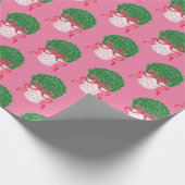 Roze en groene boxwood kerst cadeaupapier (Hoek)