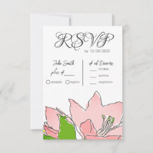 Roze en groene bruiloft RSVP kaartje