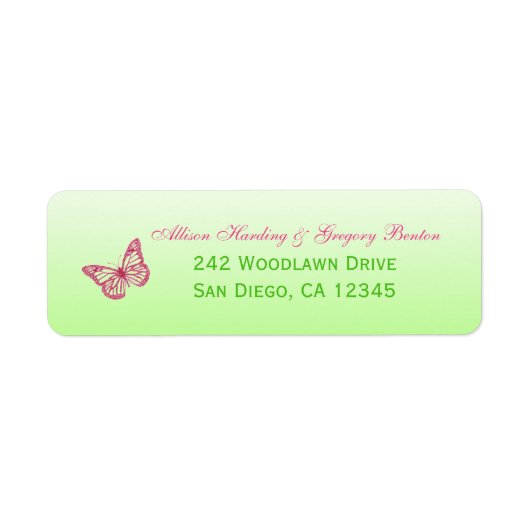 Roze en groene Butterfly Return Address Label (Voorkant)