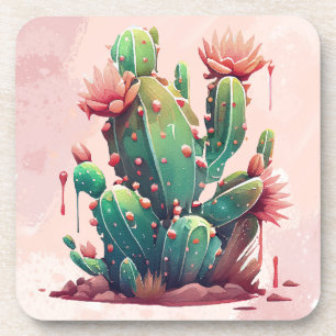 Roze en Groene cactus Illustratie Bier Onderzetter