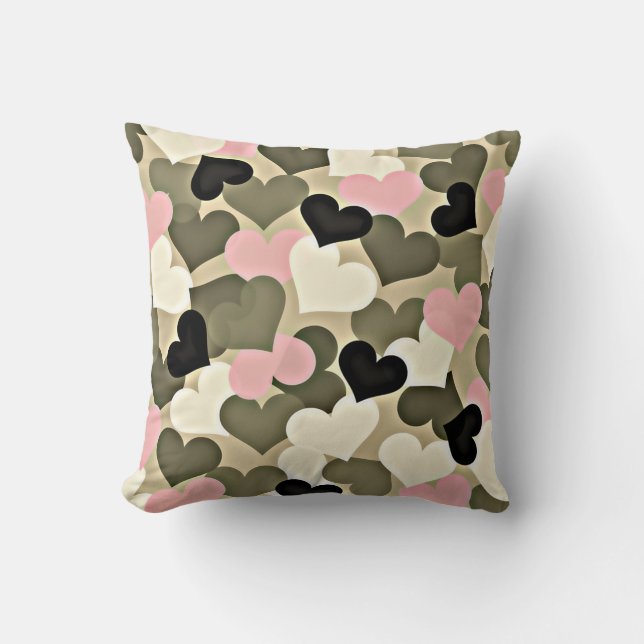 Roze en Groene Camo Heart Sierkussen (Voorkant)