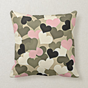 Roze en Groene Camo Heart Sierkussen