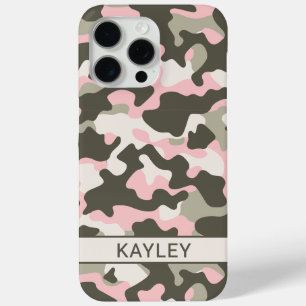 Roze en groene camouflage gepersonaliseerd iPhone 15 pro max hoesje