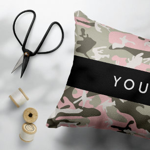 Roze en Groene Camouflage Jouw naam Personaliseren Accent Kussen