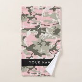 Roze en Groene Camouflage Jouw naam Personaliseren Bad Handdoek (Handdoek)