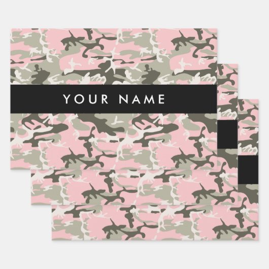 Roze en Groene Camouflage Jouw naam Personaliseren Inpakpapier Vel (Set)