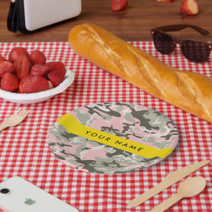 Roze en Groene Camouflage Jouw naam Personaliseren Papieren Bordje
