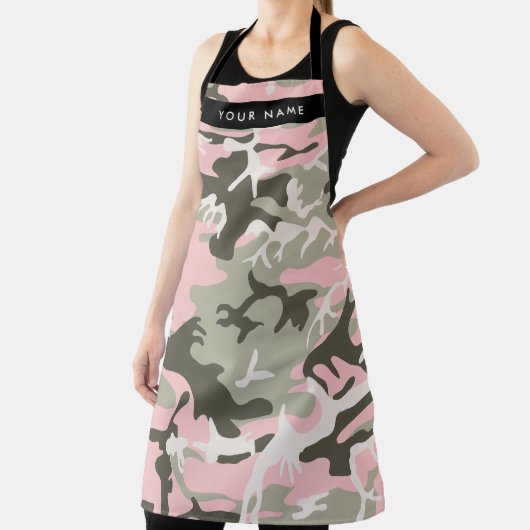 Roze en Groene Camouflage Jouw naam Personaliseren Schort (Insitu)