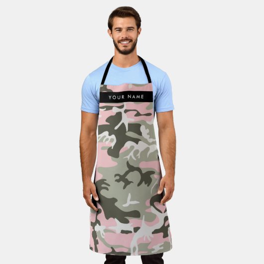 Roze en Groene Camouflage Jouw naam Personaliseren Schort (Gedragen)