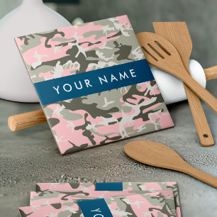 Roze en Groene Camouflage Jouw naam Personaliseren Tegeltje