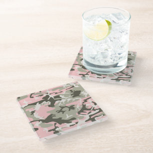 Roze en groene camouflage, leger, leger glazen onderzetter