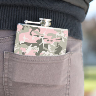Roze en groene camouflage, leger, leger heupfles
