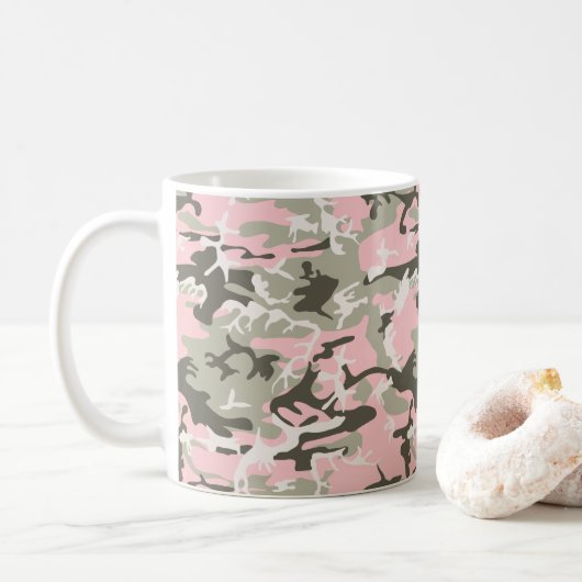 Roze en groene camouflage, leger, leger koffiemok (Met donut)