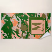 Roze en groene Camouflage Patroon Strandlaken (Voorkant)