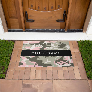 Roze en groene camouflage personaliseer je naam deurmat