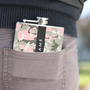 Roze en groene camouflage personaliseer je naam heupfles