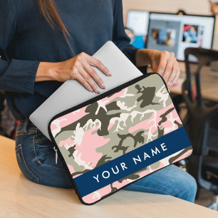 Roze en groene camouflage personaliseer je naam laptop sleeve