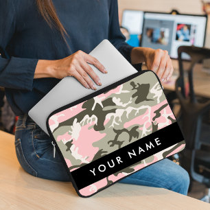 Roze en groene camouflage personaliseer je naam laptop sleeve