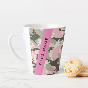 Roze en groene camouflage Personaliseer je naam Latte Mok